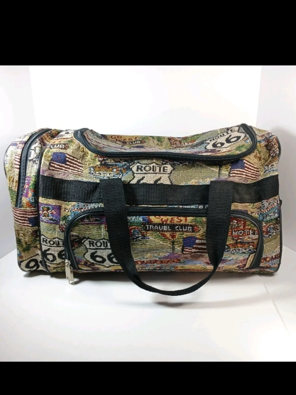 Vtg Route 66 Tapestry Duffle Bag - Multi